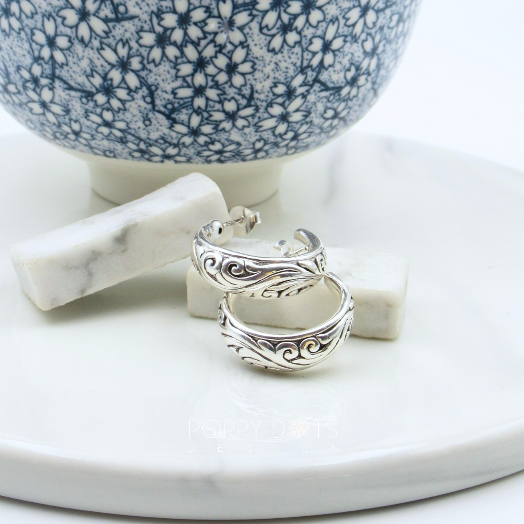 Sterling Silver Flourish Hoop Stud Earrings