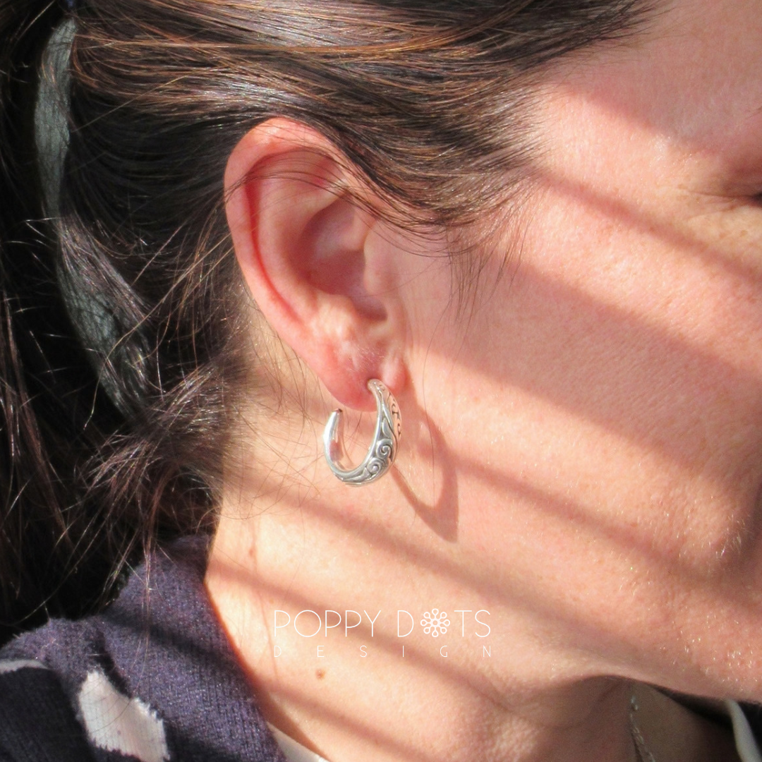 Sterling Silver Flourish Hoop Stud Earrings