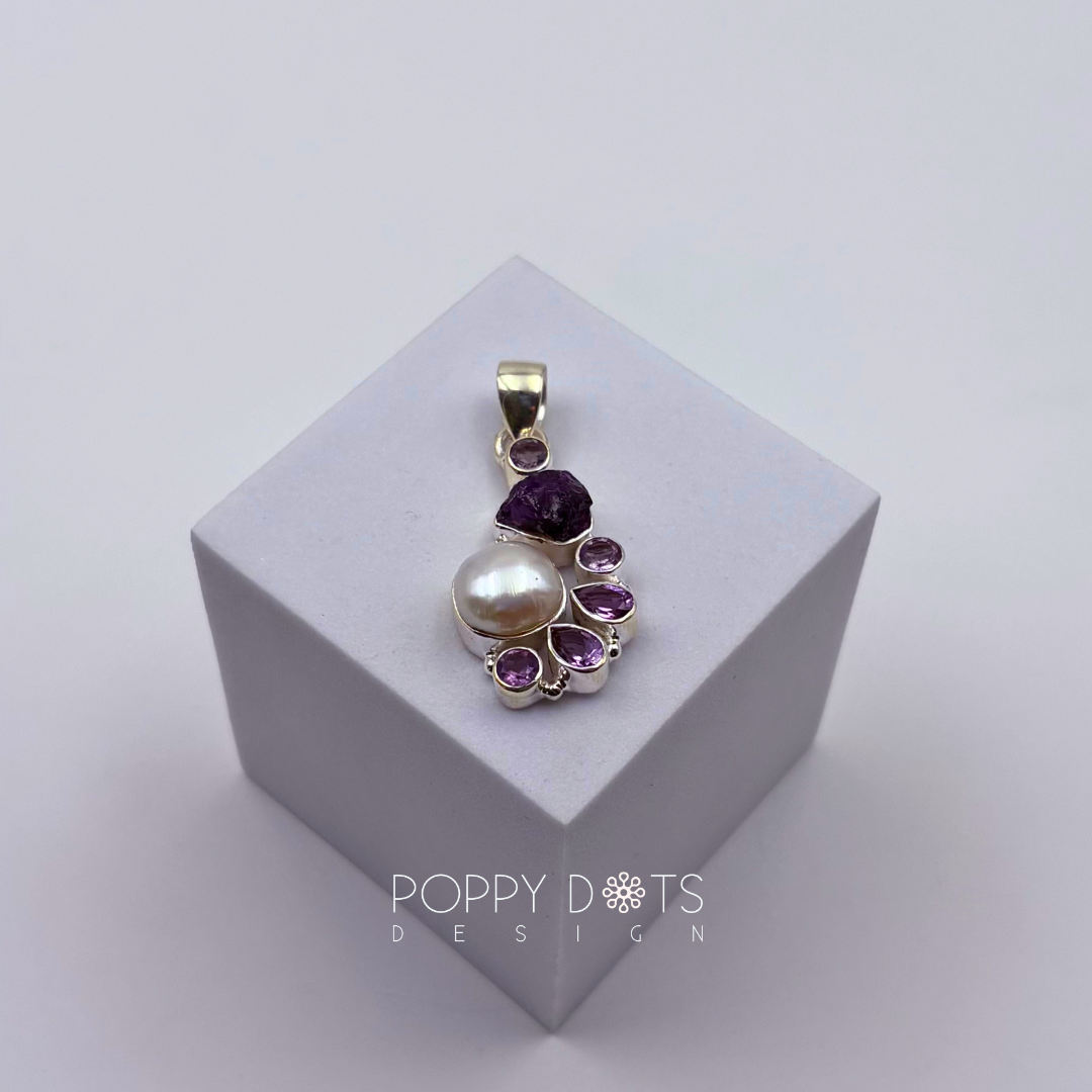 Sterling Silver Purple Amethyst Baroque Pearl Pendant