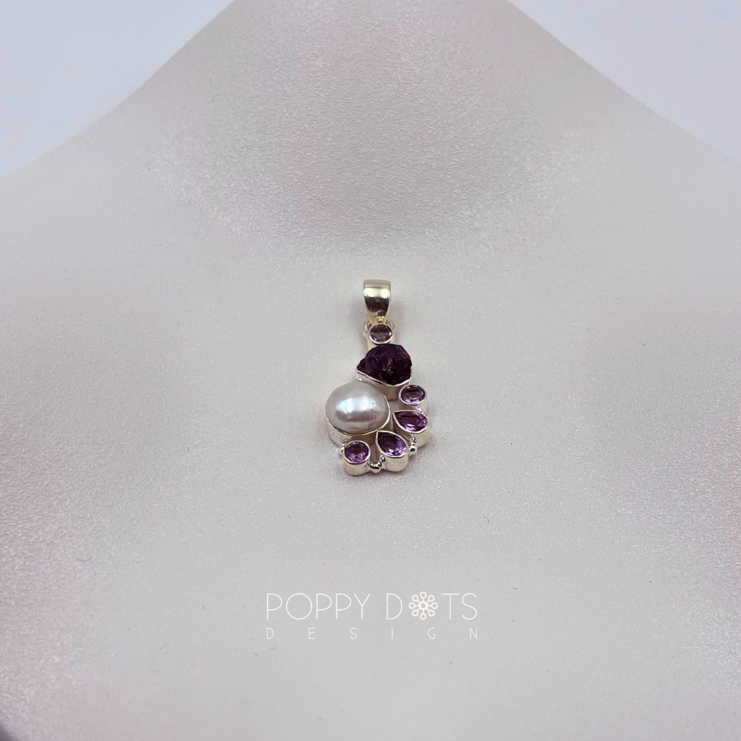 Sterling Silver Purple Amethyst Baroque Pearl Pendant