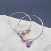 Sterling Silver Funky Large Cluster Purple Amethyst Hoop Earrings