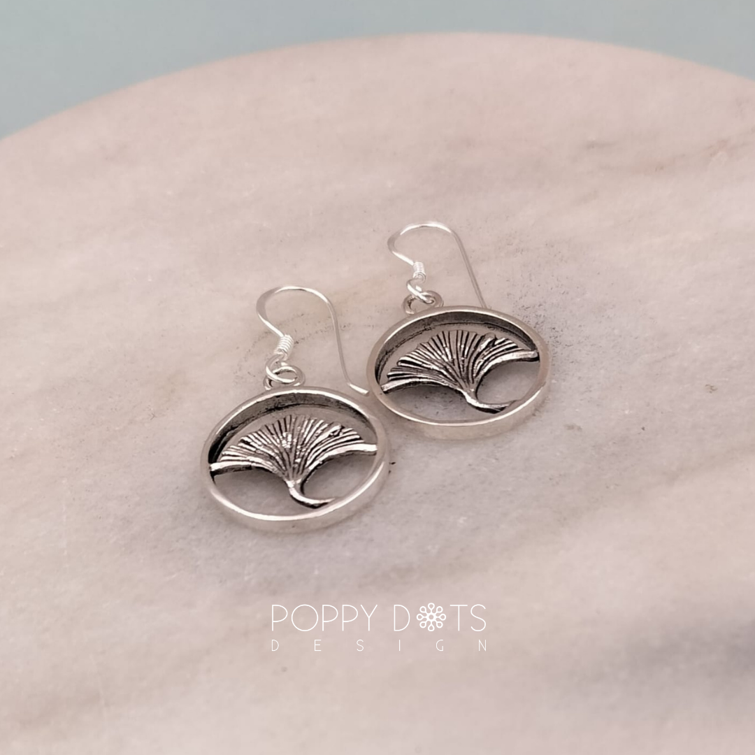 Sterling Silver Ginkgo Circle Earrings