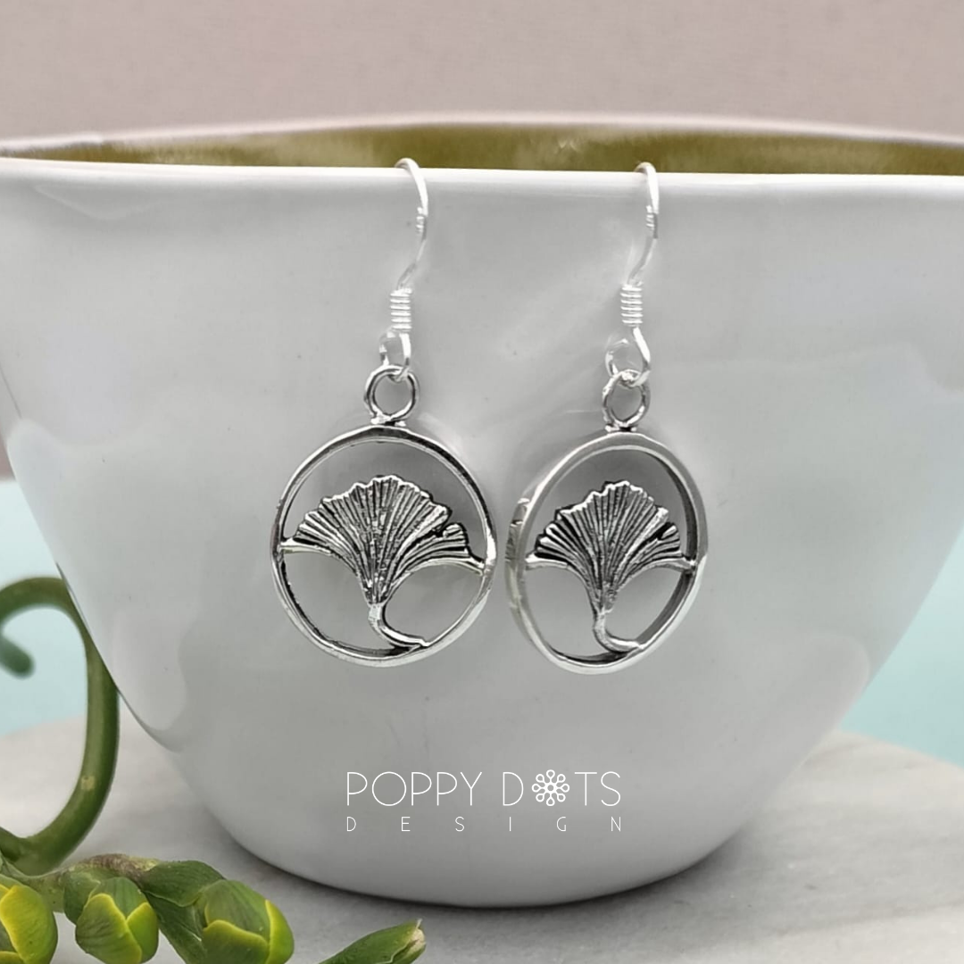 Sterling Silver Ginkgo Circle Earrings
