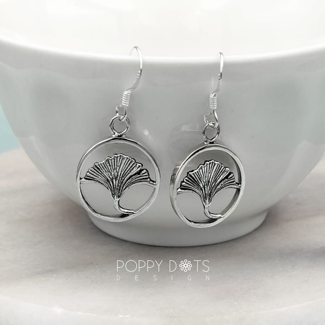 Sterling Silver Ginkgo Circle Earrings