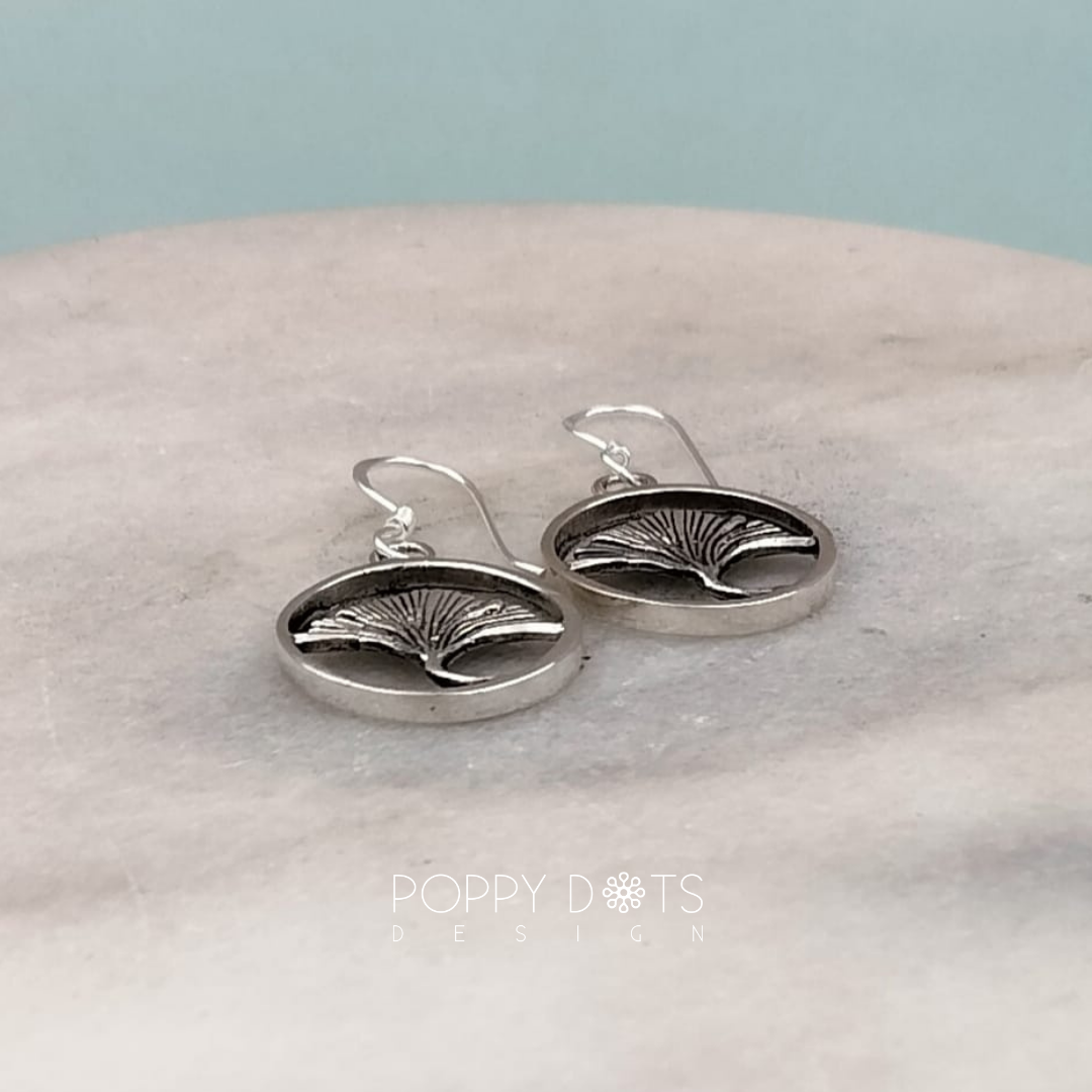 Sterling Silver Ginkgo Circle Earrings