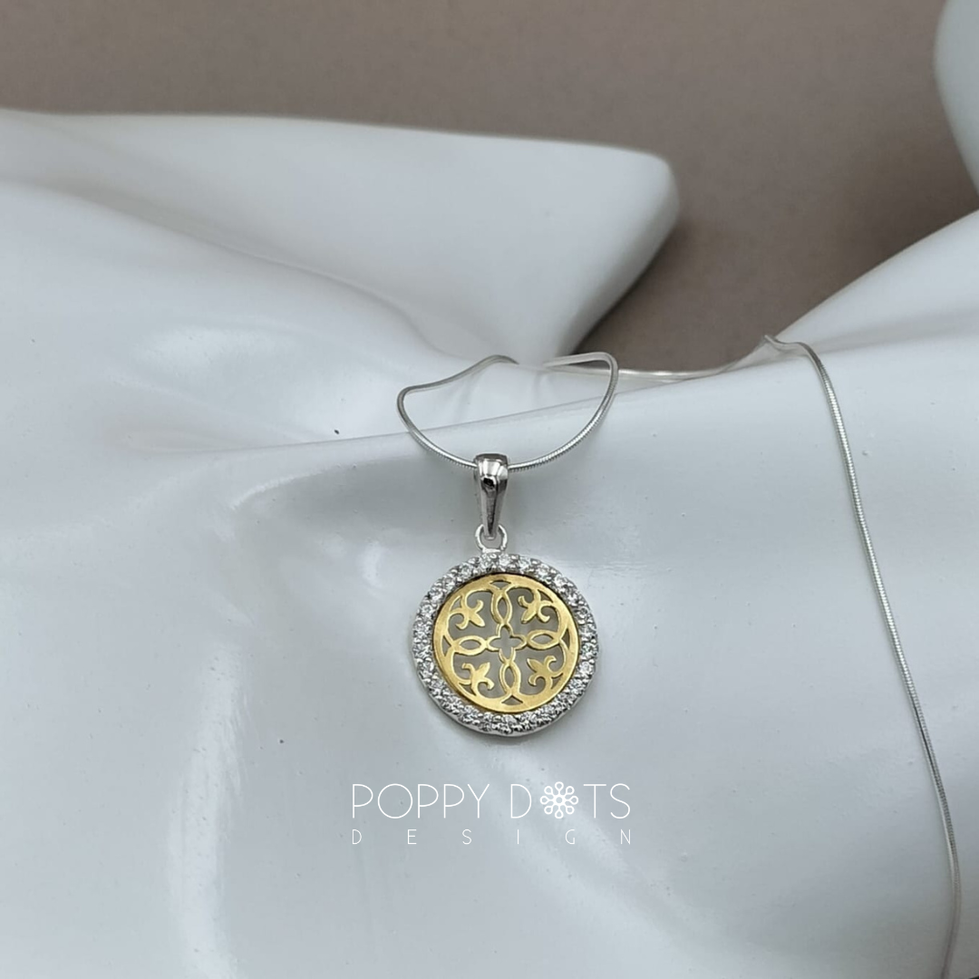 Sterling Silver Gold Plated Filigree Pendant with Zirconias