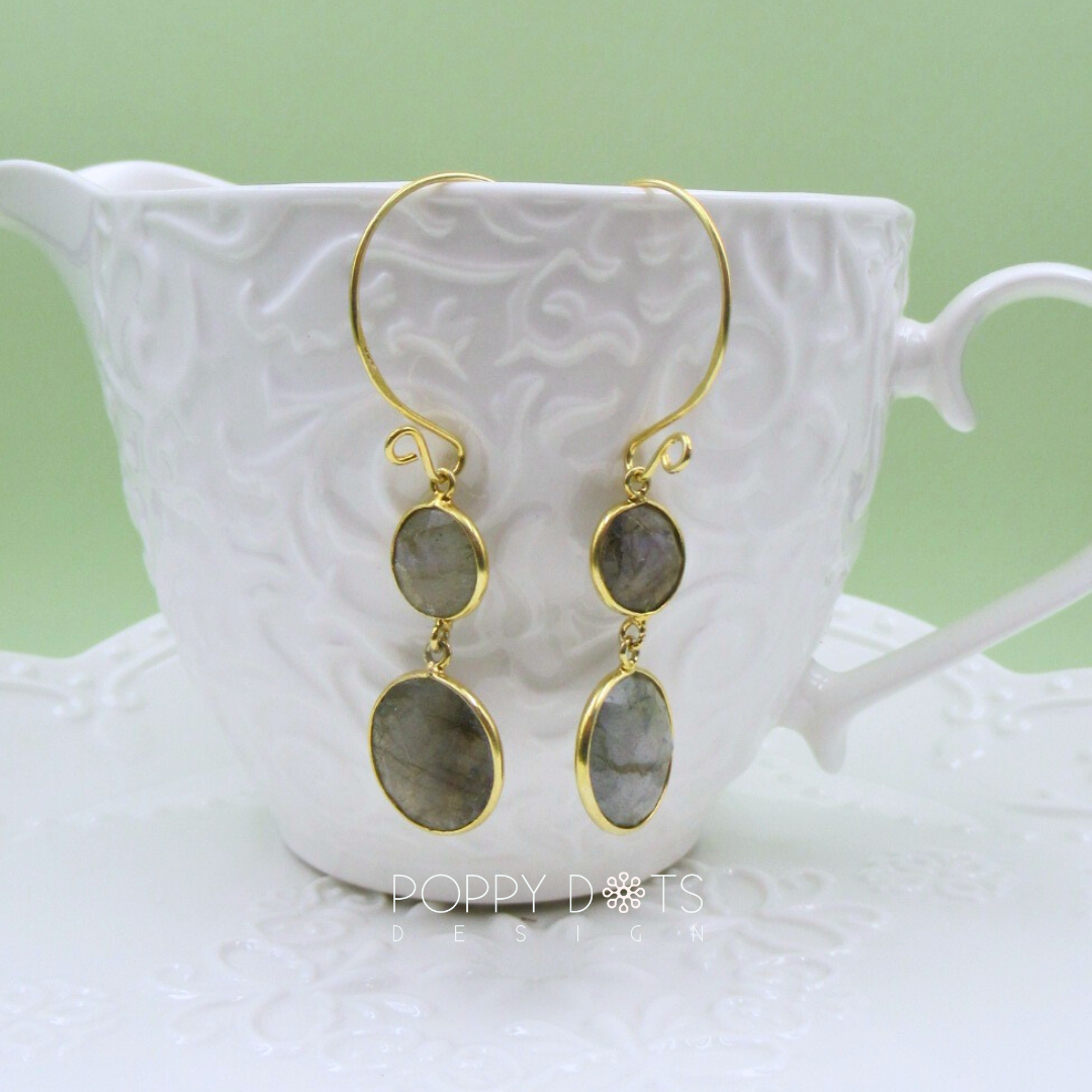 Sterling Silver Gold Plated Round Labradorite Earrings