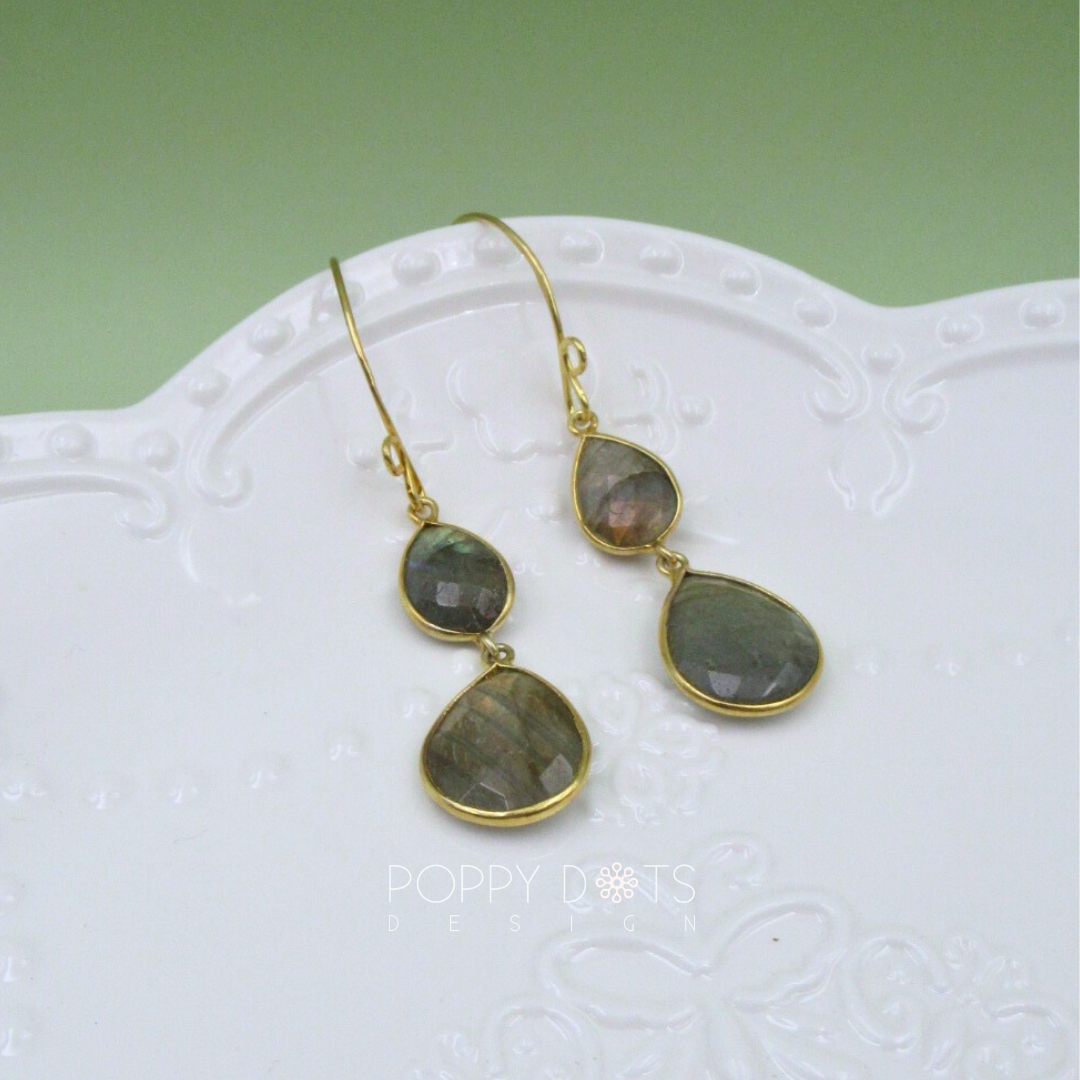 Sterling Silver Gold Plated Teardrop Labradorite Earrings
