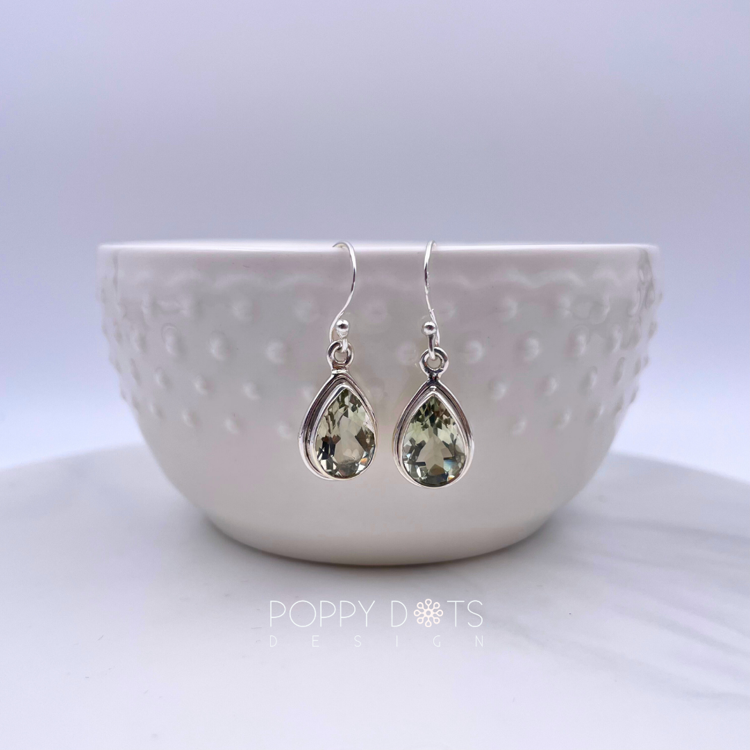 Luxurious Sterling Silver Green Amethyst Teardrop Earrings