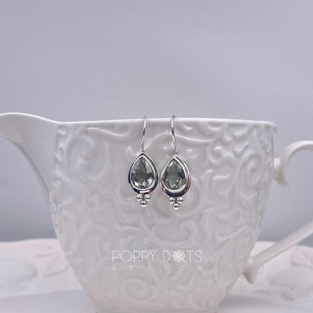 Sterling Silver Green Amethyst Teardrop Delux Earrings