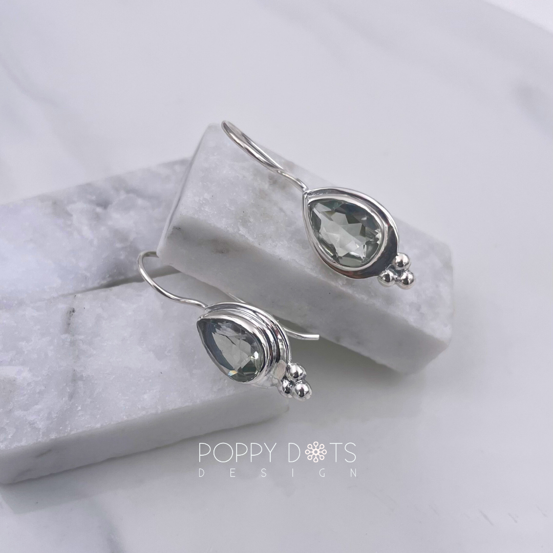 Sterling Silver Green Amethyst Teardrop Delux Earrings