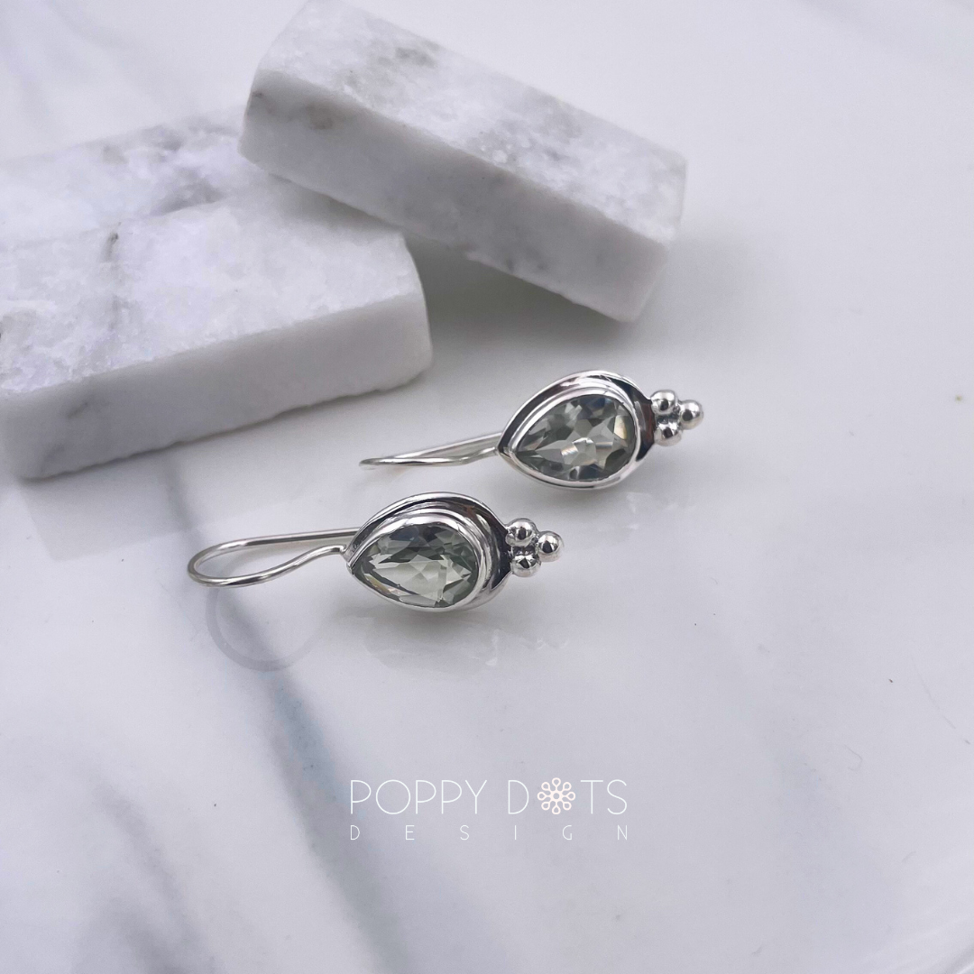 Sterling Silver Green Amethyst Teardrop Delux Earrings