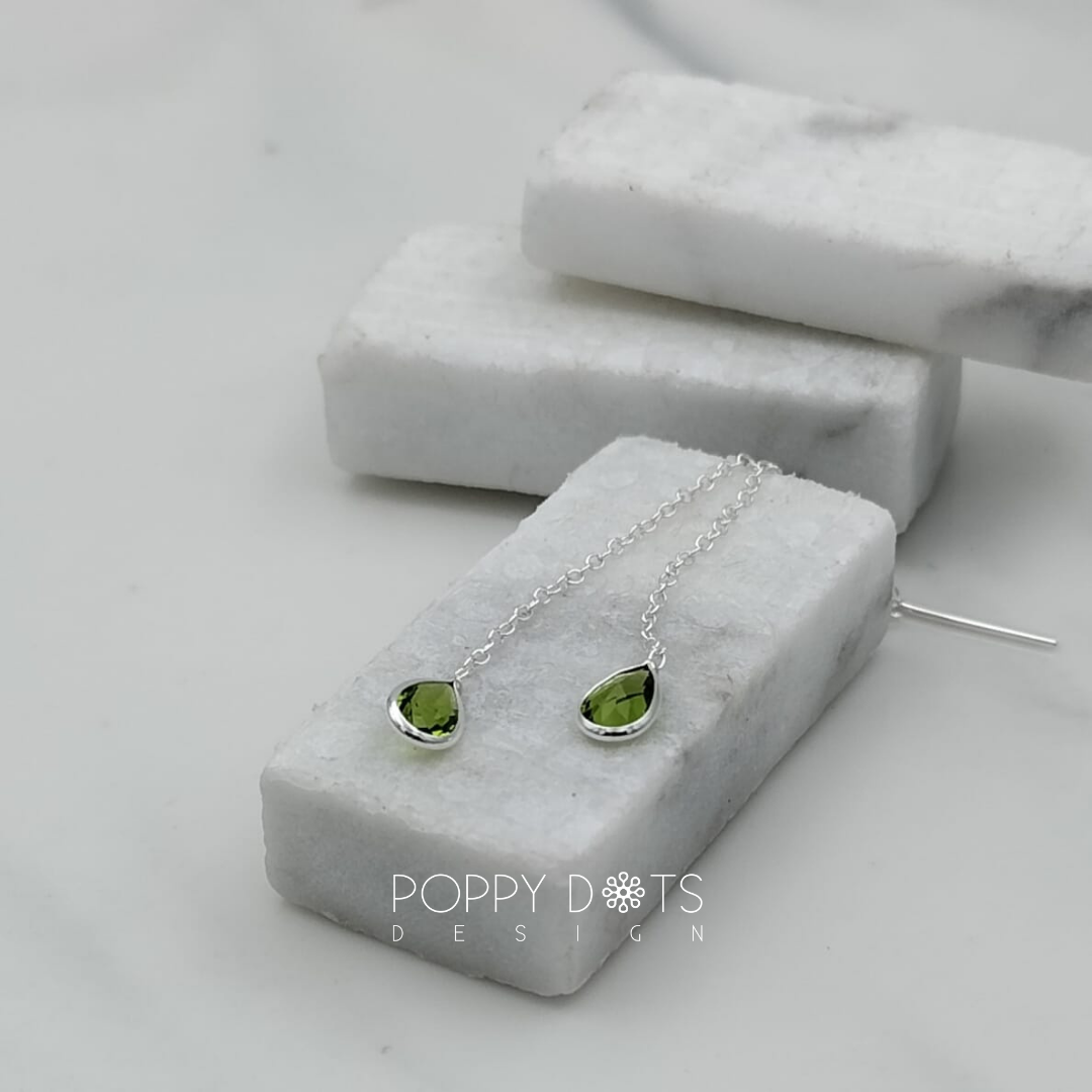 Sterling Silver Green Teardrop Zirconia Threaders