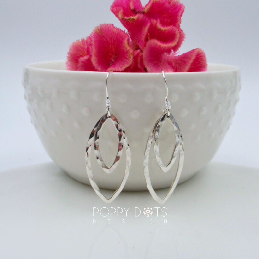 Sterling Silver Hammered Double Leafy Earrings
