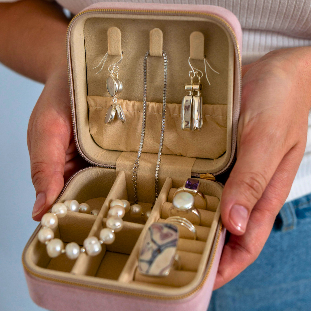 Poppy Dots Velvet Jewellery Travel Case | Sterling Silver Storage Box