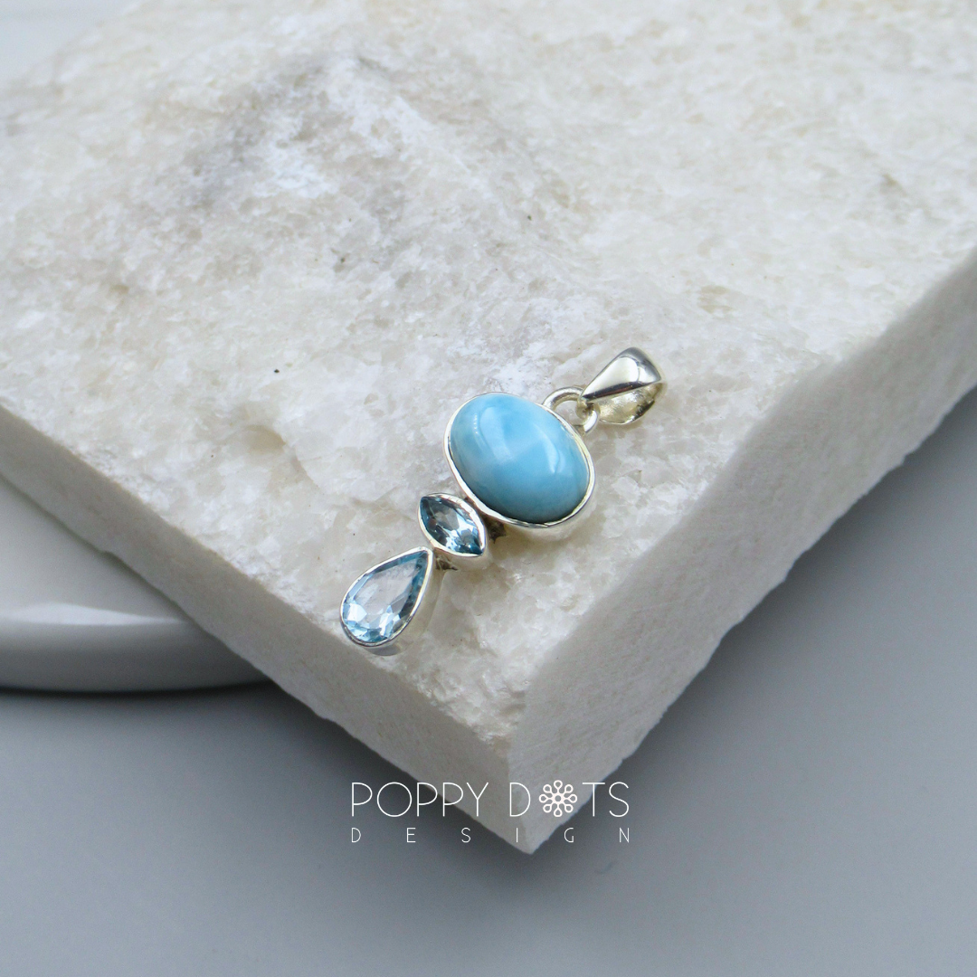Luxurious Sterling Silver Larimar and Blue Topaz Pendant