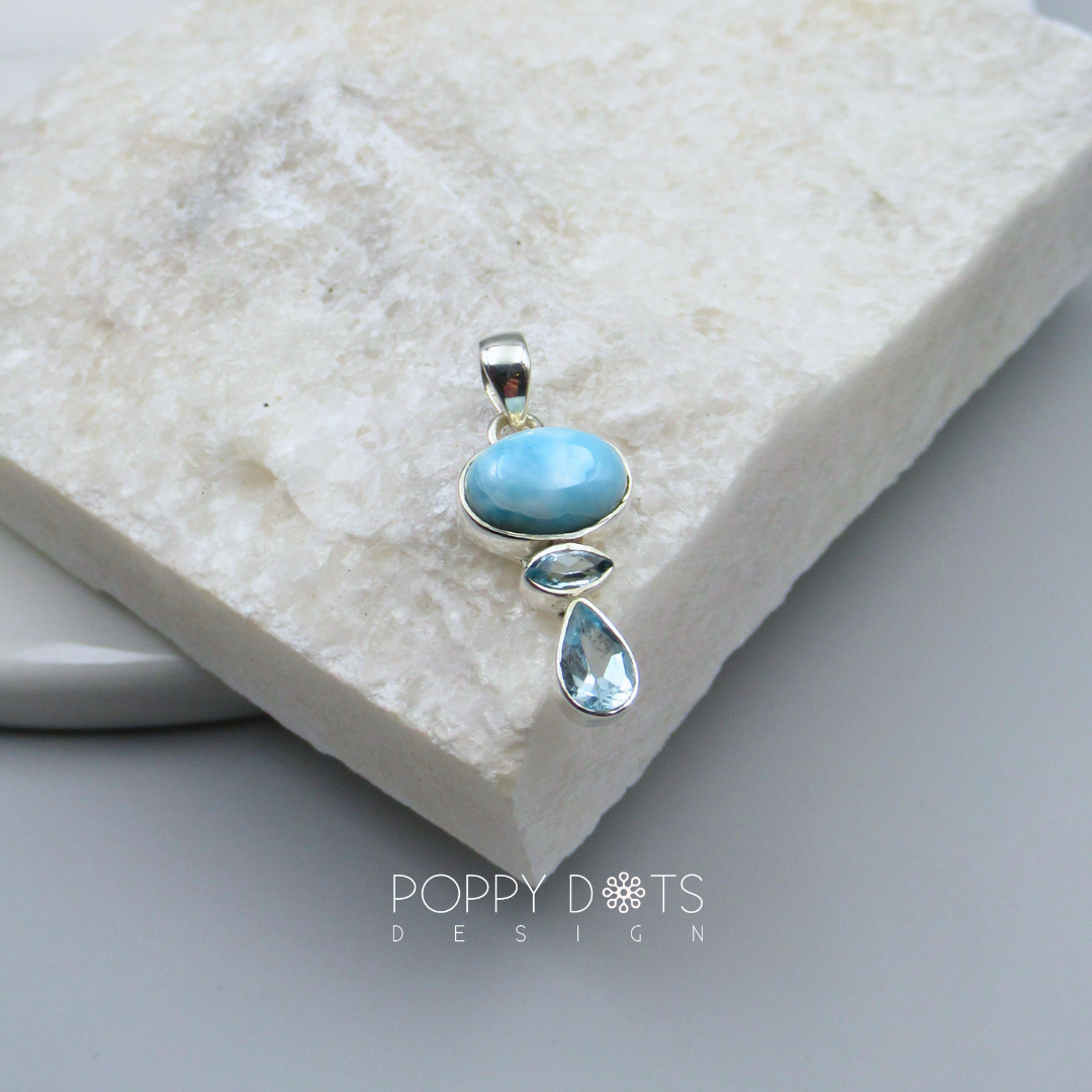 Luxurious Sterling Silver Larimar and Blue Topaz Pendant
