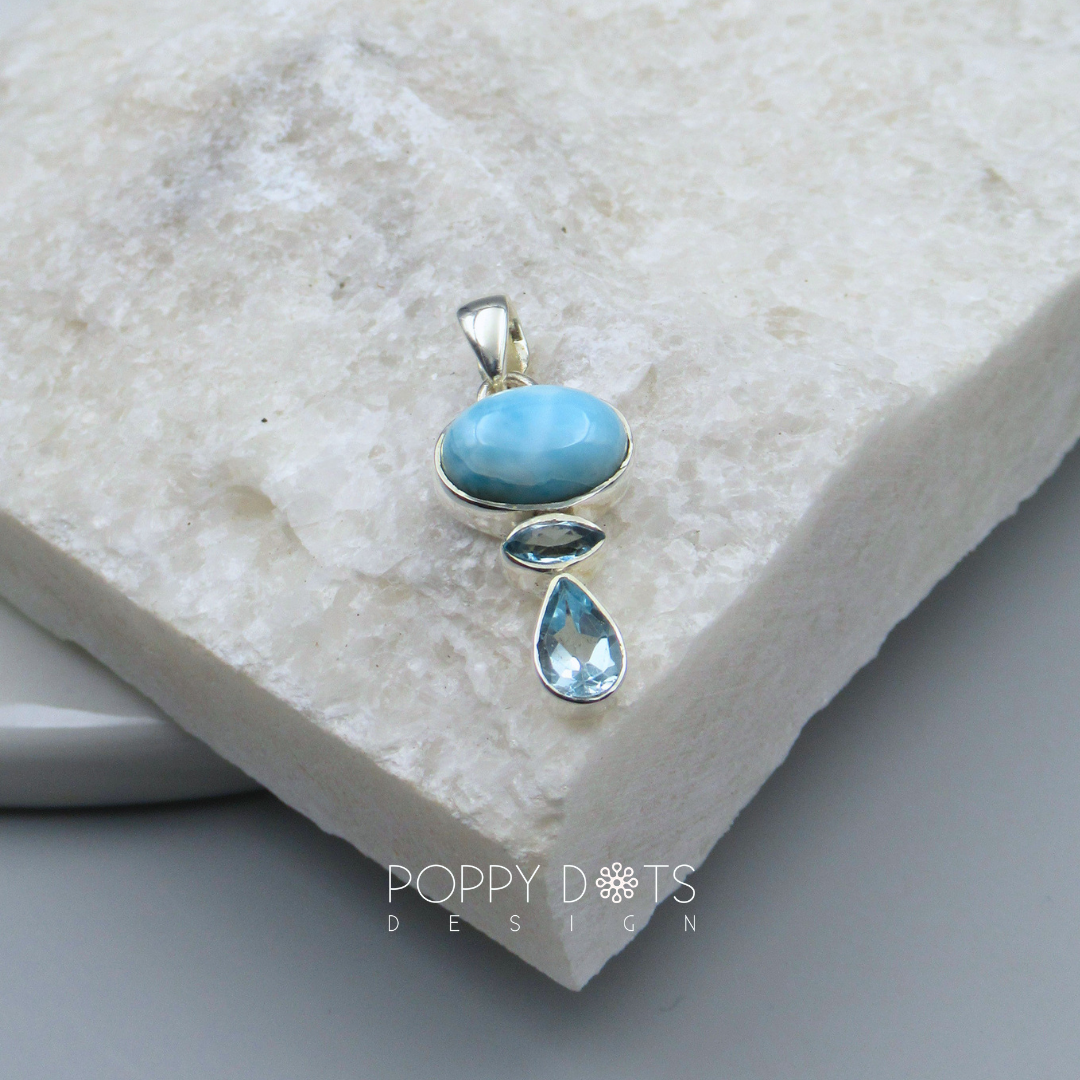 Luxurious Sterling Silver Larimar and Blue Topaz Pendant