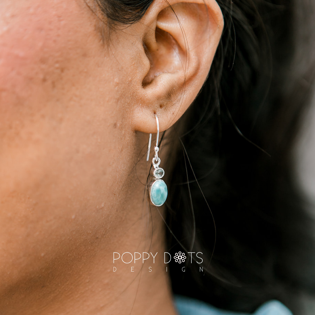 Luxurious Sterling Silver Larimar and Blue Topaz Earring and Pendant Set