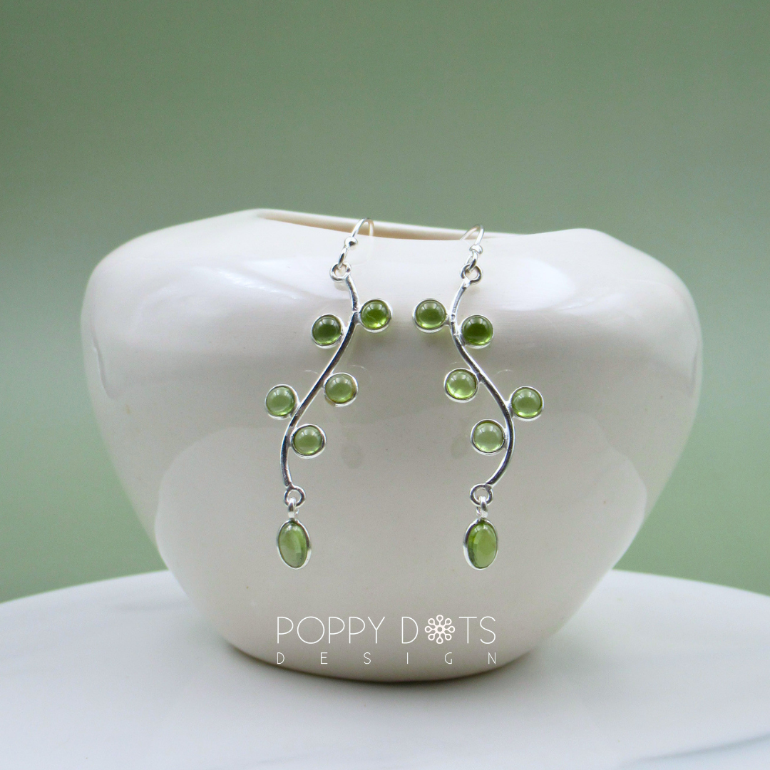 Sterling Silver Peridot Dangling Leafy Earrings