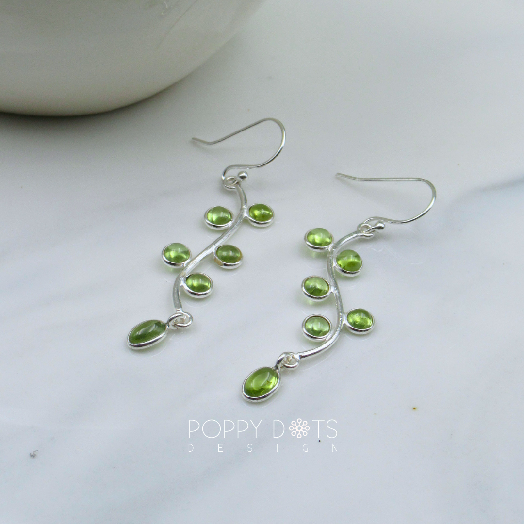 Sterling Silver Peridot Dangling Leafy Earrings