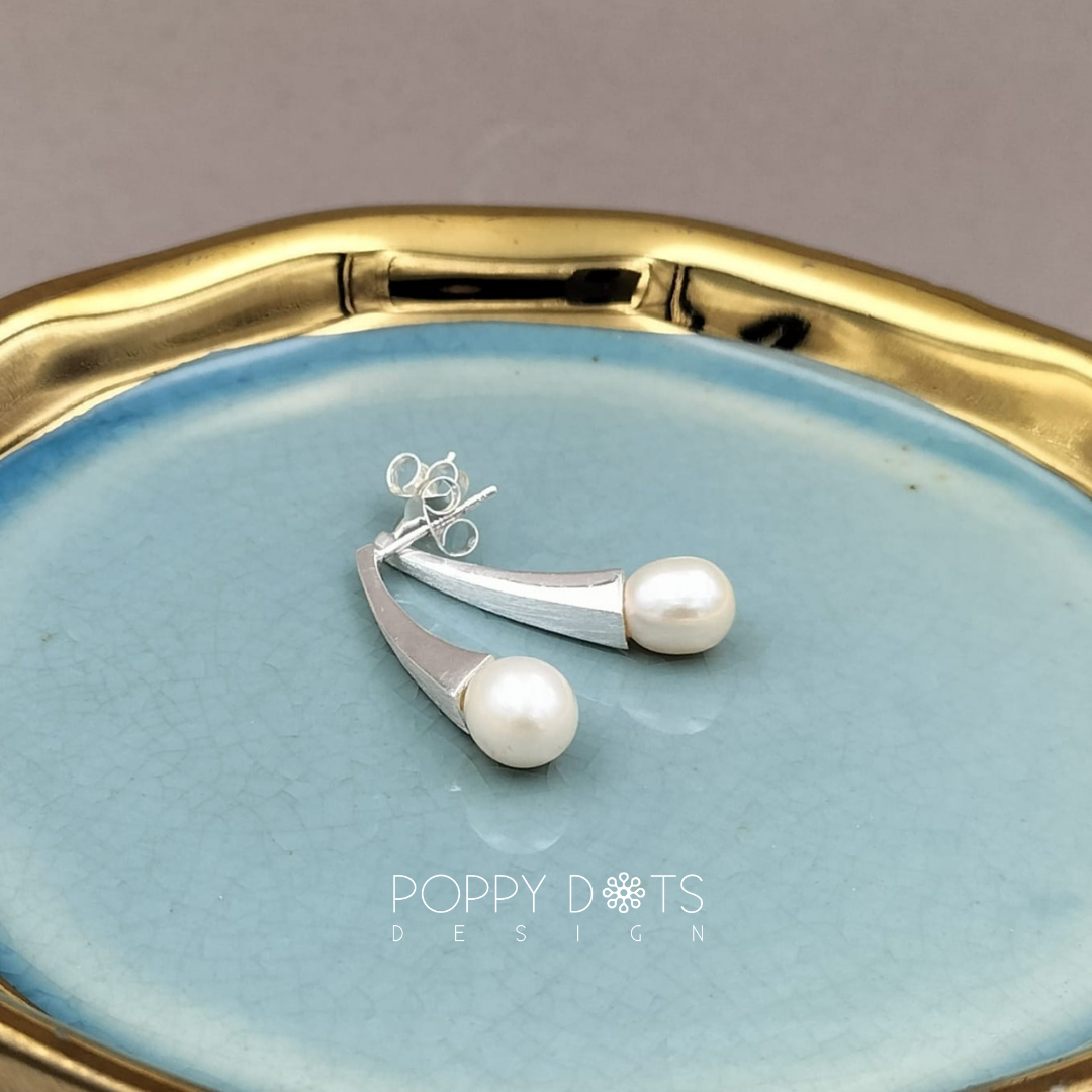 Sterling Silver Louella Brushed Drop Pearl Earrings