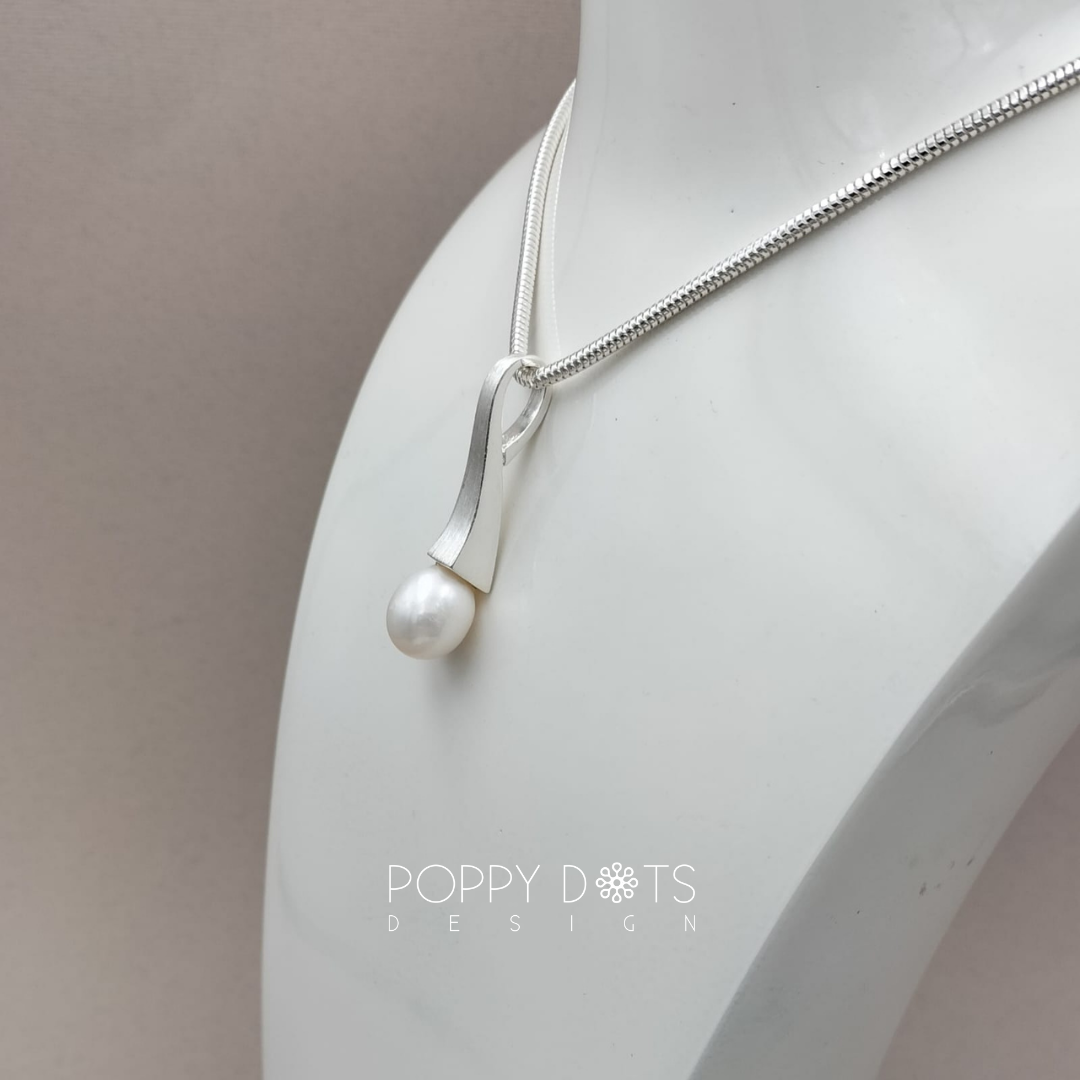 Sterling Silver Louella Brushed Drop Pearl Pendant