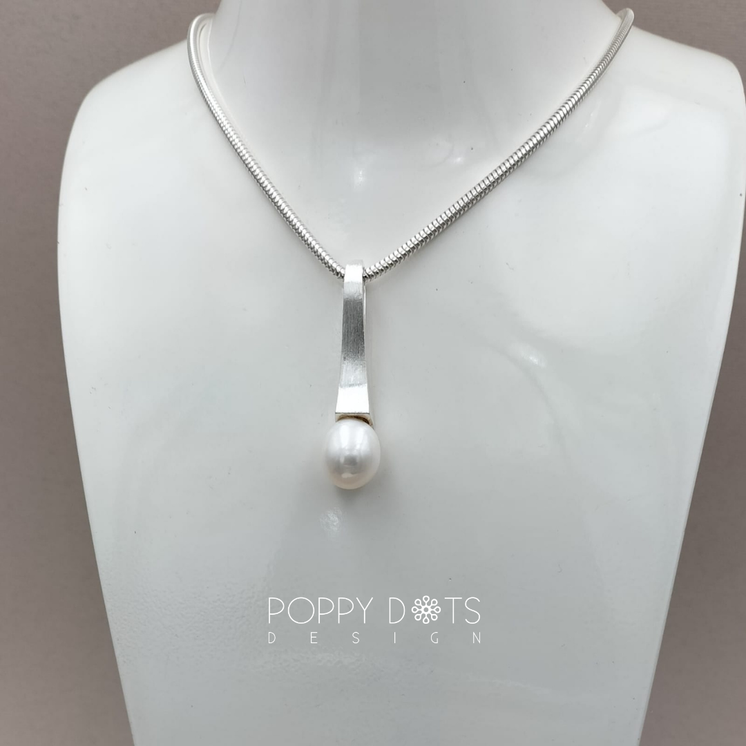 Sterling Silver Louella Brushed Drop Pearl Pendant