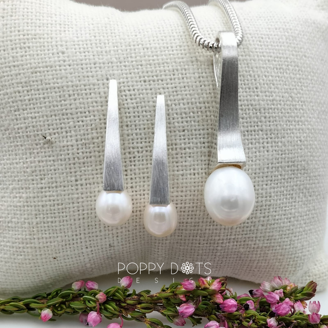 Sterling Silver Louella Brushed Drop Pearl Pendant