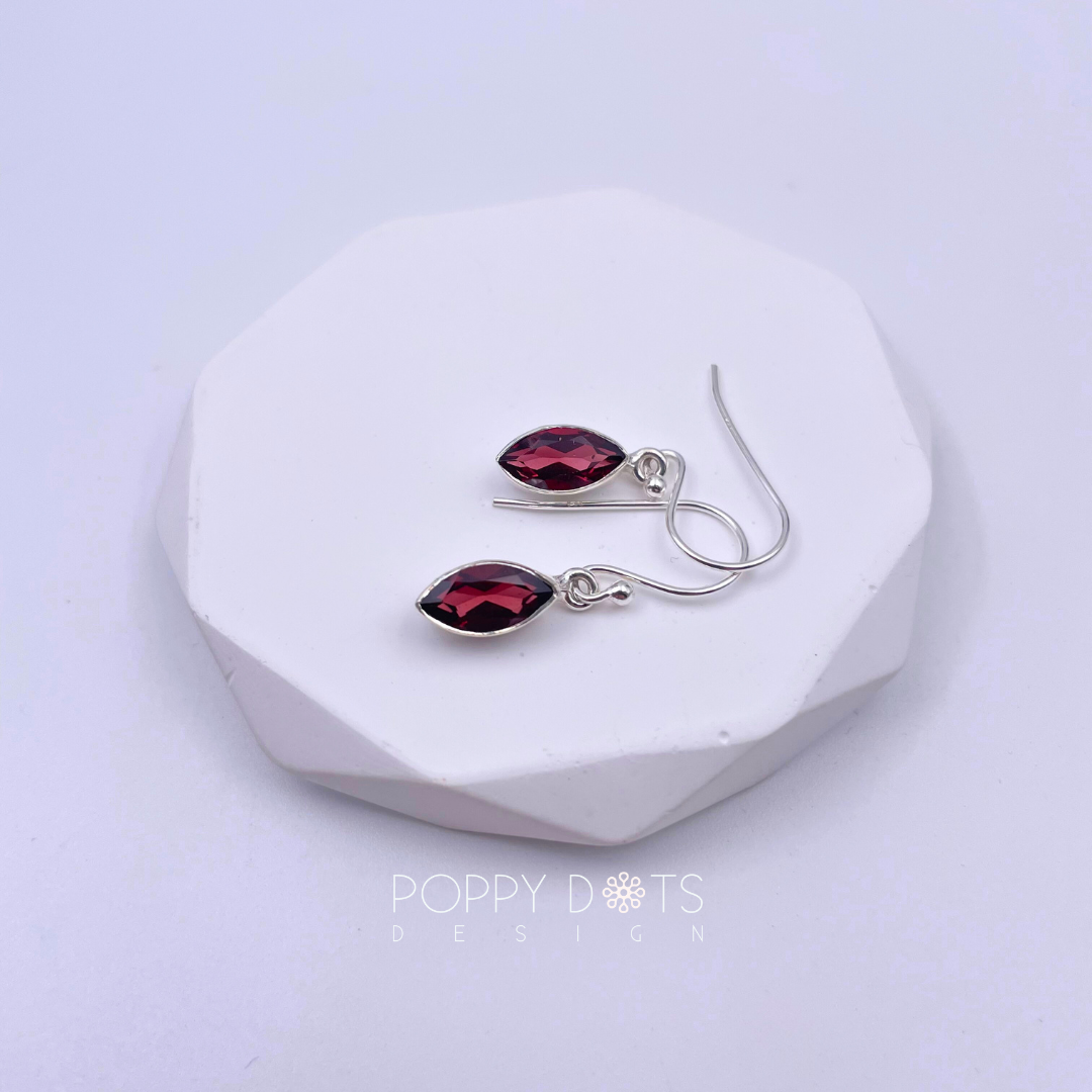 Sterling Silver Garnet Marquise Earrings