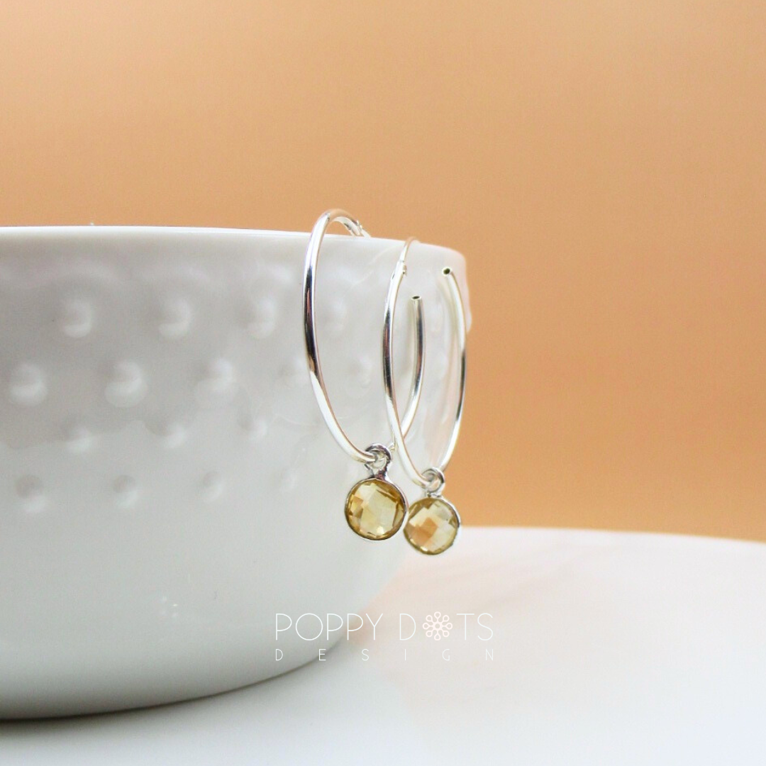 Sterling Silver 2-in-1 Citrine Quartz Hoop Earrings