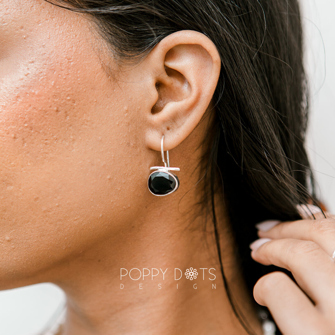 Sterling Silver Modern Black Onyx Earrings