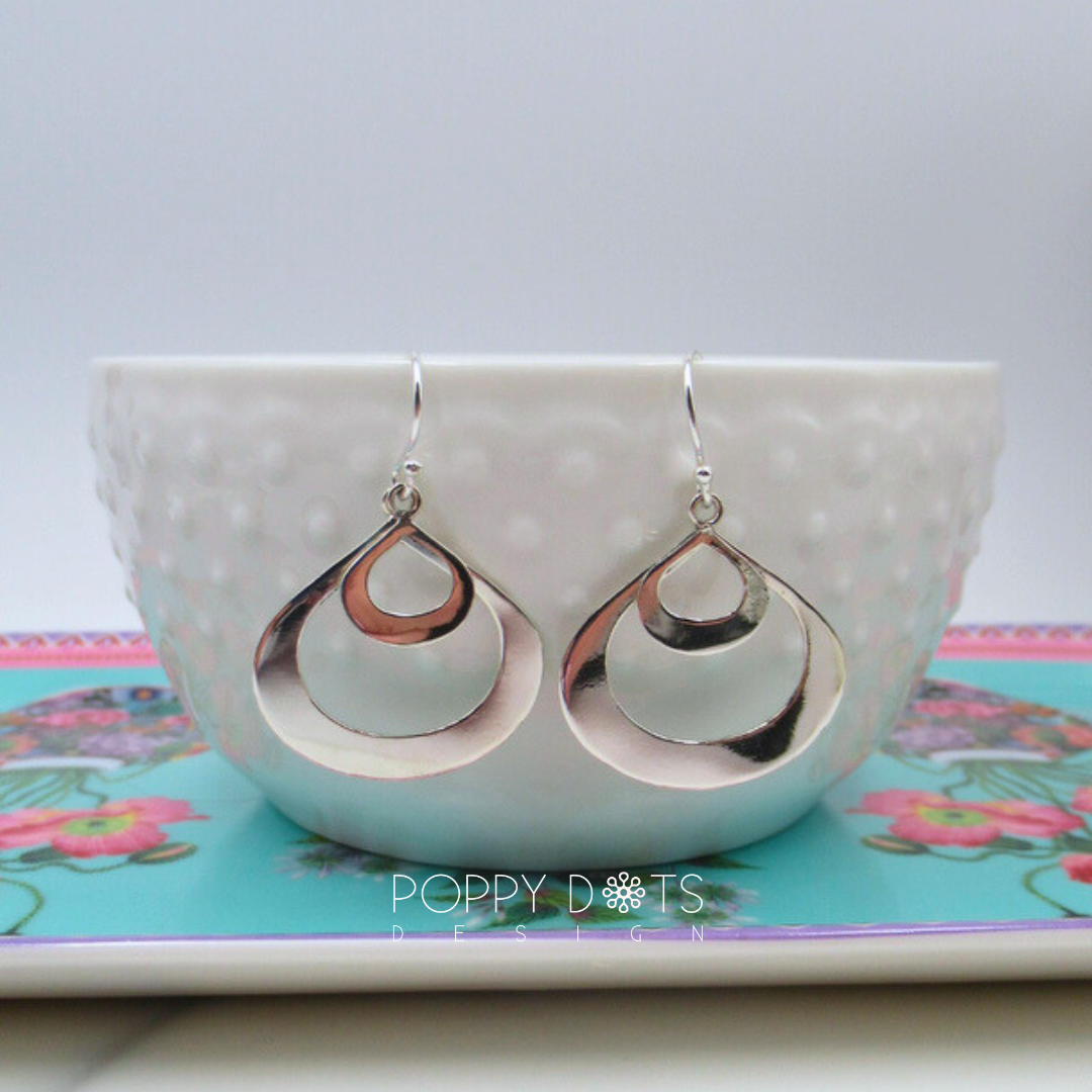 Sterling Silver Modern Double Open Drop Earrings