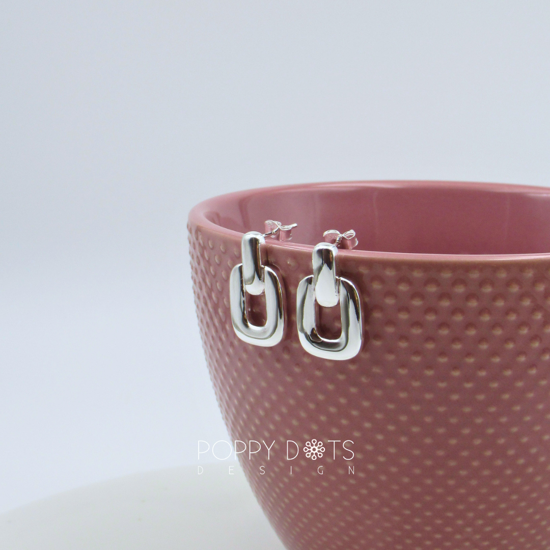 Sterling Silver Modern Double Square Studs