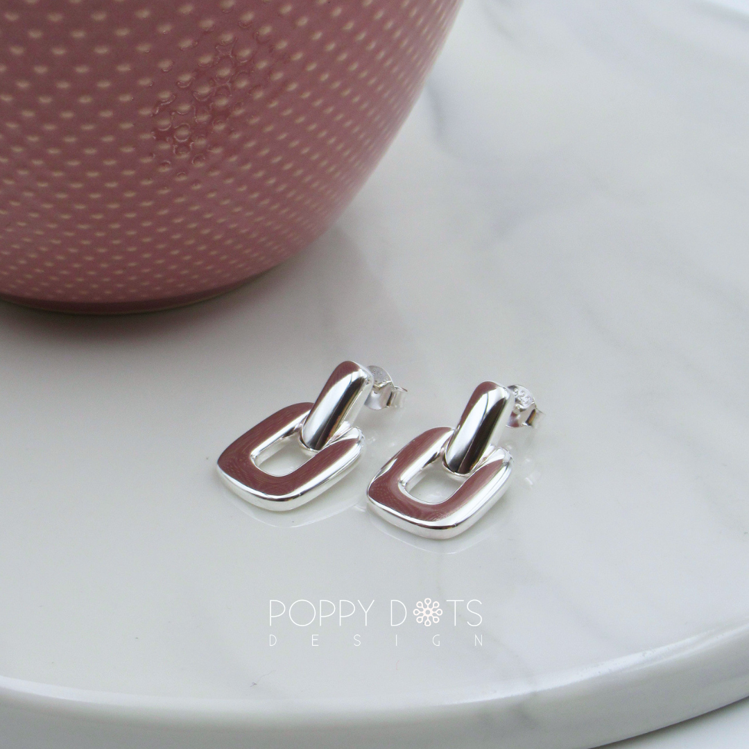 Sterling Silver Modern Double Square Studs
