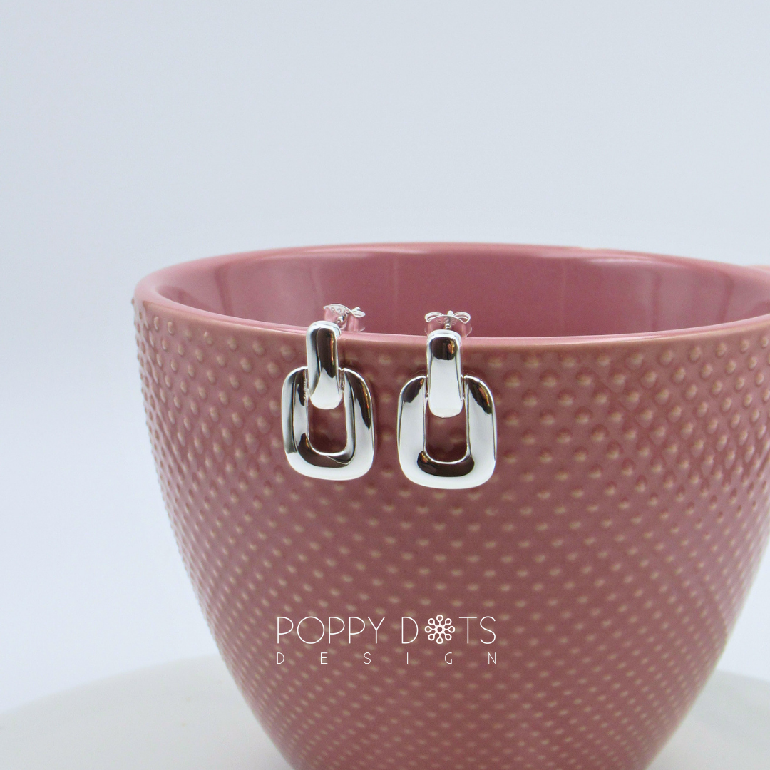 Sterling Silver Modern Double Square Studs