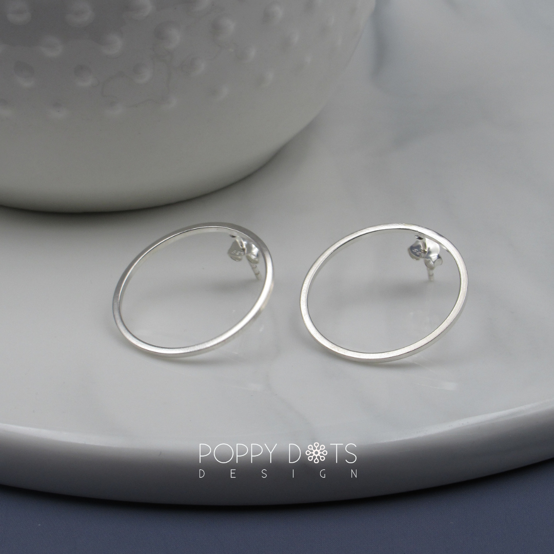 Sterling Silver Modern Open Circle Stud Earrings