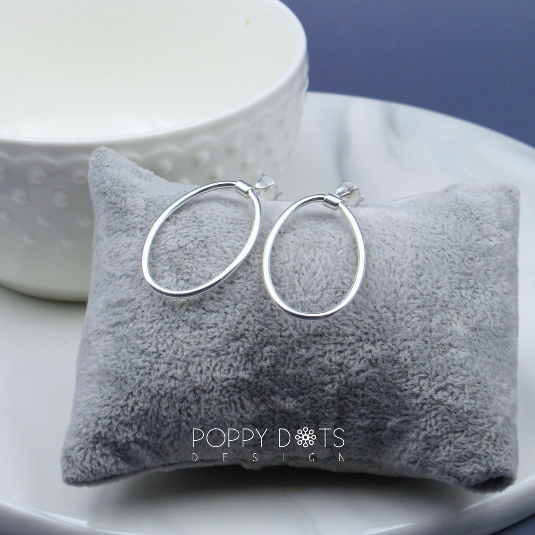 Sterling Silver Modern Open Oval Stud Earrings
