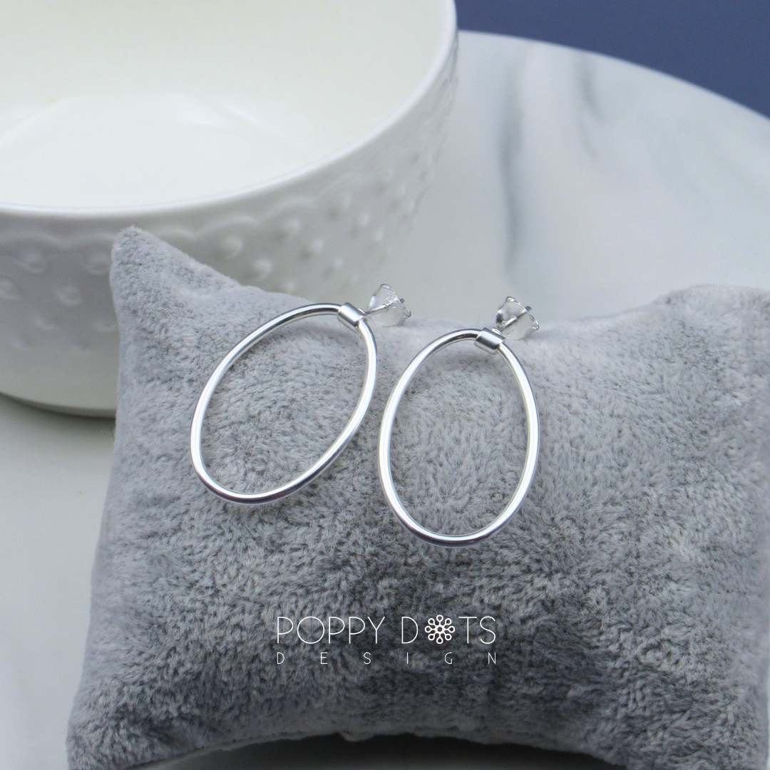 Sterling Silver Modern Open Oval Stud Earrings
