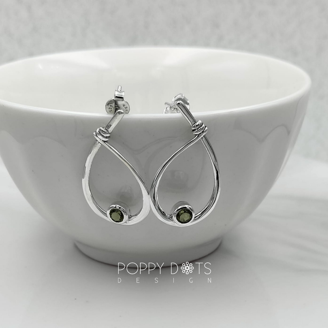 Sterling Silver Modern Teadrop Peridot Studs