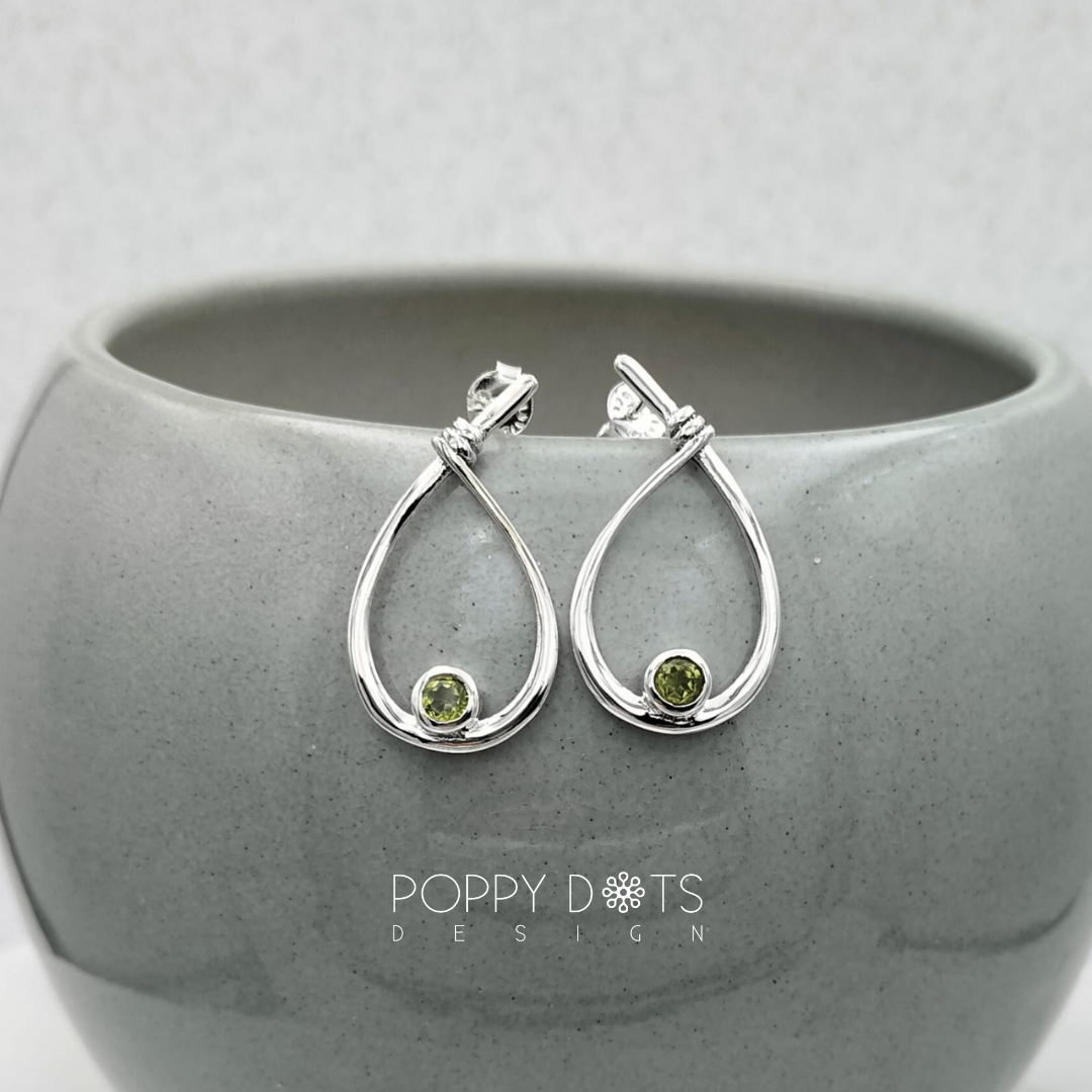 Sterling Silver Modern Teadrop Peridot Studs