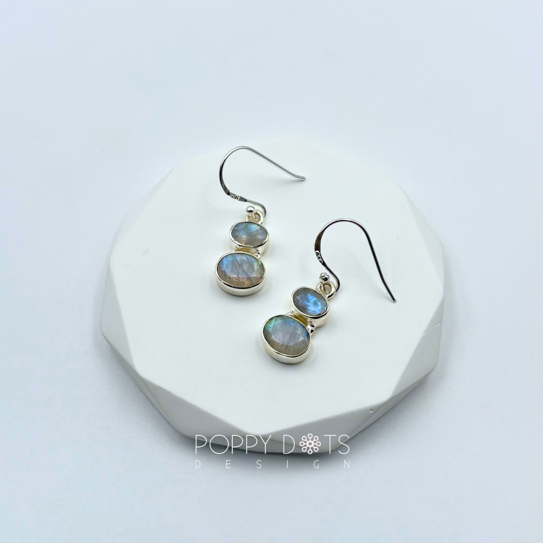Sterling Silver Double Oval Moonstone Earrings