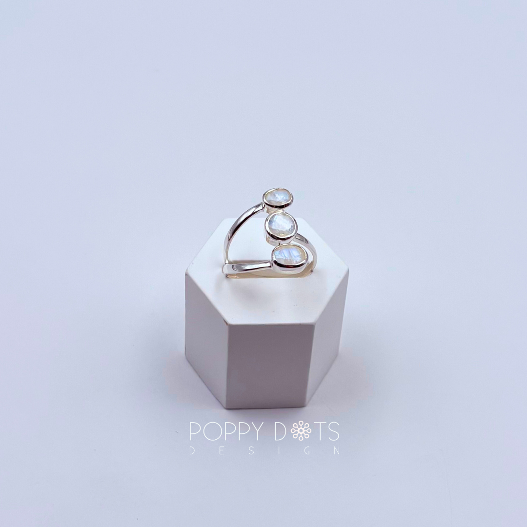 Sterling Silver Triple Moonstone Ring