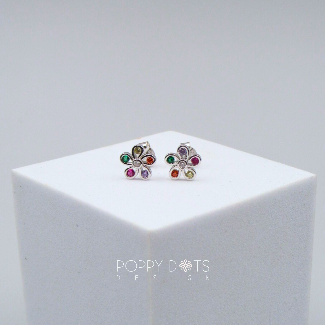Sterling Silver Colourful Zirconia Daisy Studs