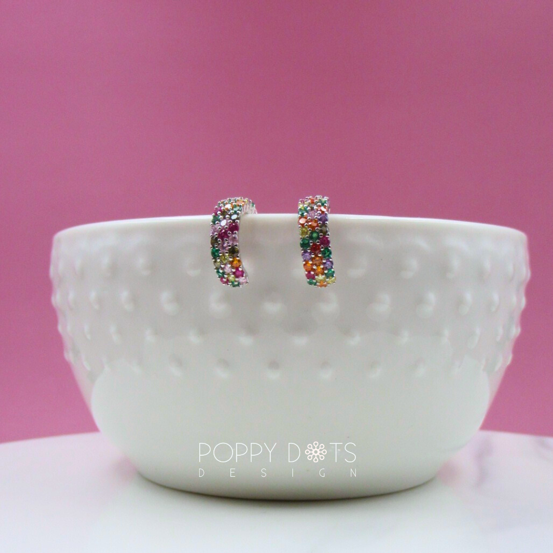 Sterling Silver Tutti Frutti Zirconia Hoop Studs