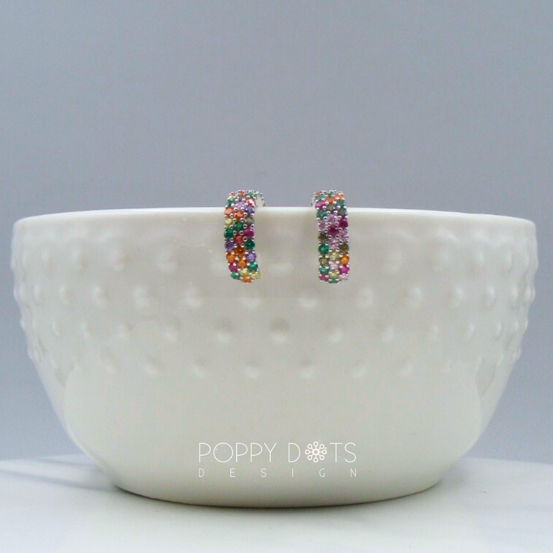 Sterling Silver Tutti Frutti Zirconia Hoop Studs