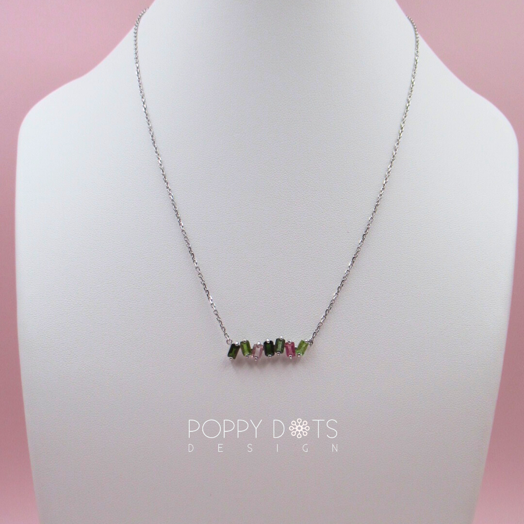 Exclusive Sterling Silver Modern Mixed Tourmaline Baguette Necklace