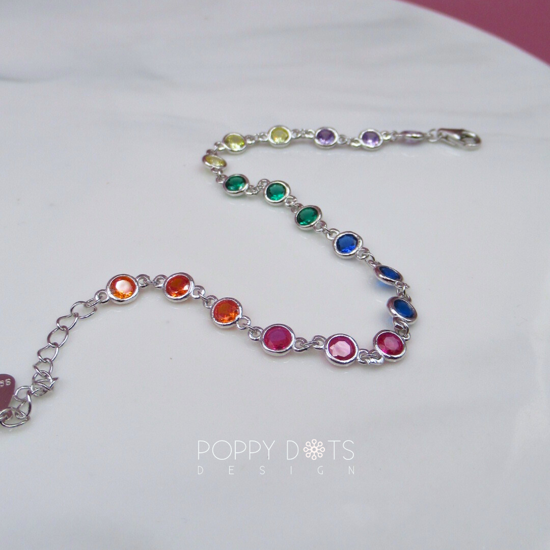 Sterling Silver Tube Set Multicoloured Round Zirconia Bracelet