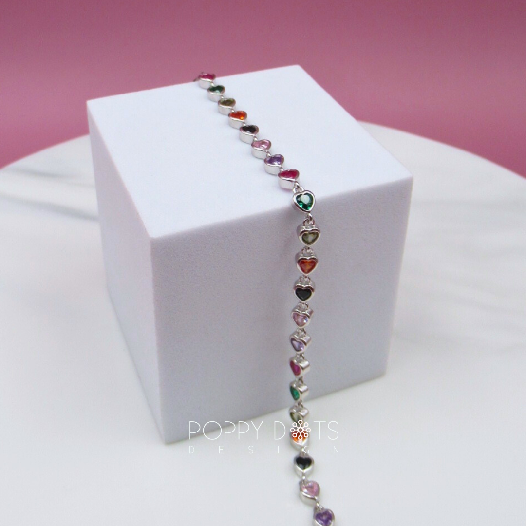 Sterling Silver Multicolour Zirconia Heart Bracelet