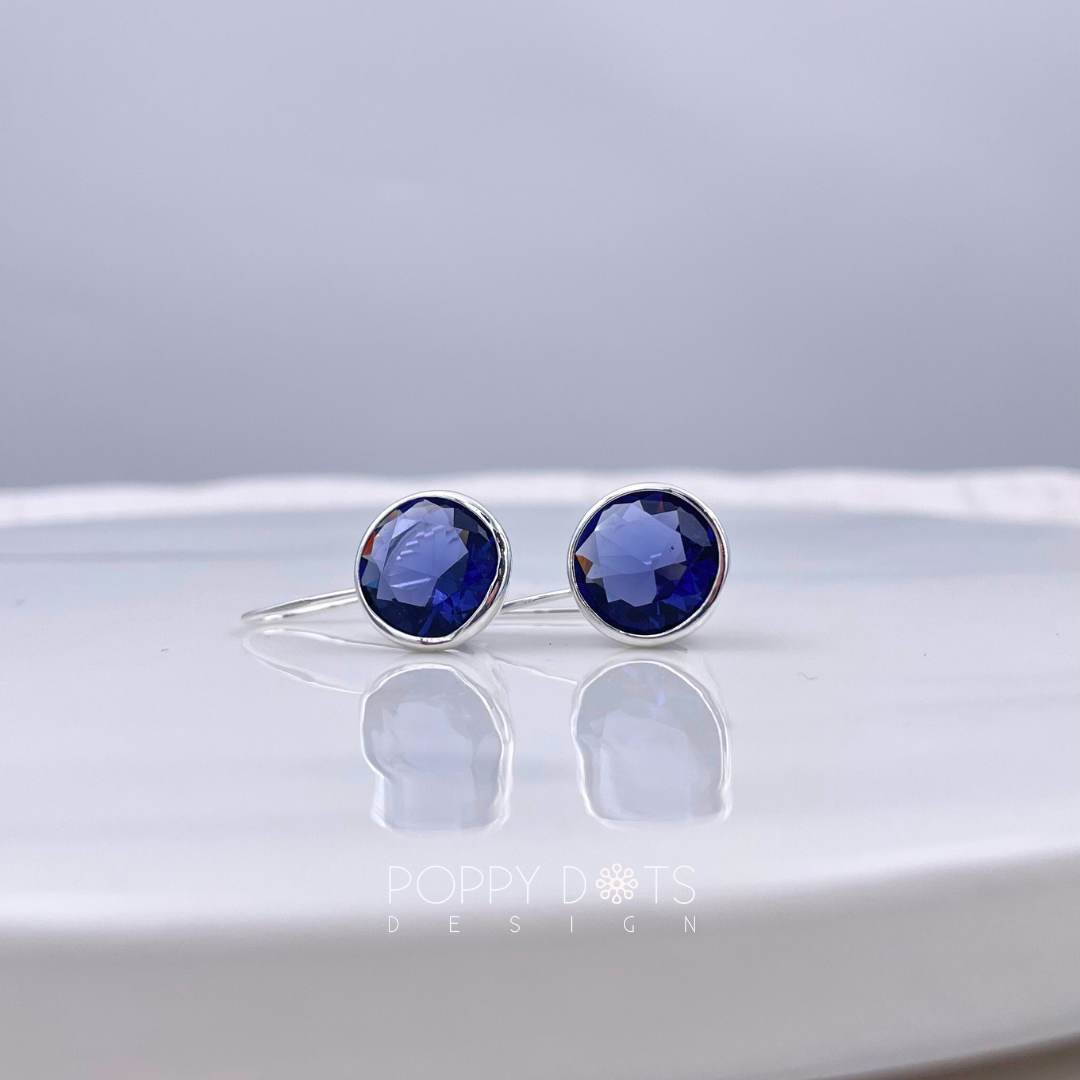 Sterling Silver Navy Blue Round Zirconia Earrings